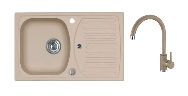 Alveus - Set dřezu Record 30 a baterie Kati, s ovládáním odpadu, beige SETA25927