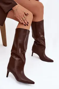 Dámské kozačky na podpatku, čokoládové