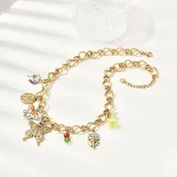 304 Stainless Steel Butterfly & Acrylic & Ceramic Flower Pendant Necklaces for Women