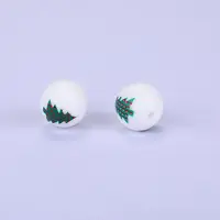 Christmas Printed Round with Christmas Tree Pattern Silicone Focal Beads