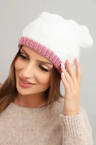 Kesi Dámská zimní čepice z vlny s propleteným vzorem K443 bílá + růžová