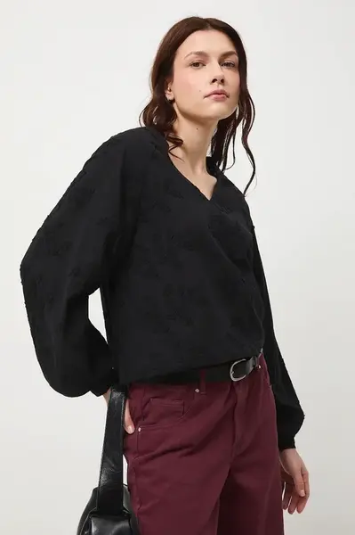 Bavlněná halenka Medicine dámská, černá barva, s aplikací