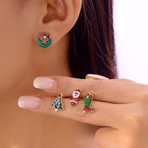4Pcs Christmas Theme Alloy Enamel Stud Earrings