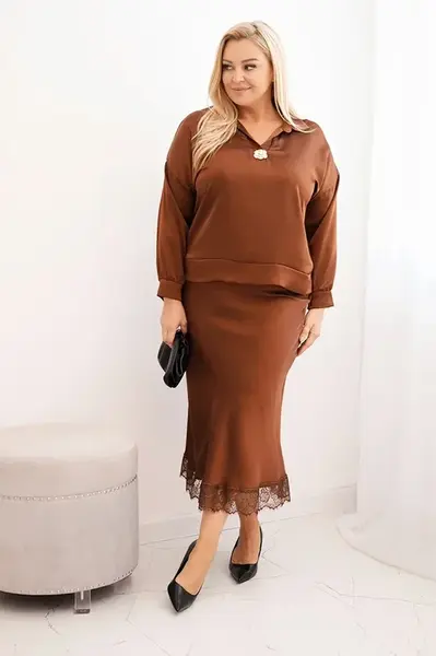Plus size súprava s čipkou a saténovým leskom