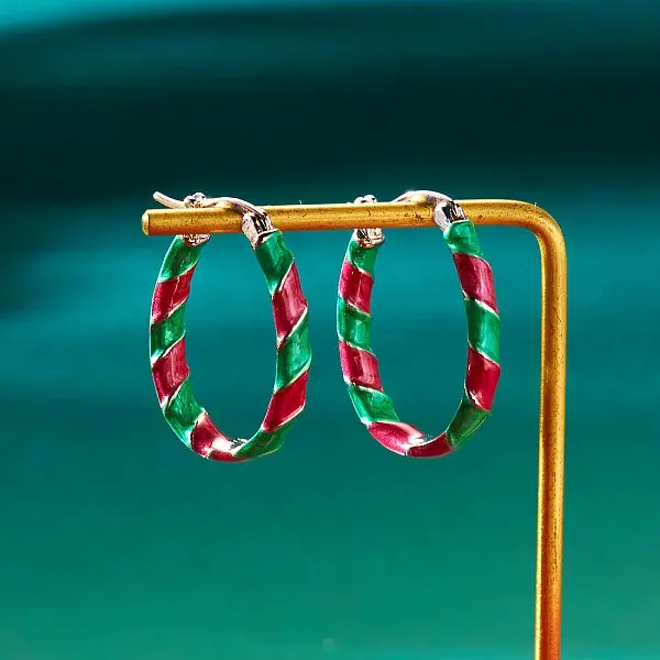 Christmas Alloy Enamel Twist Hoop Earrings