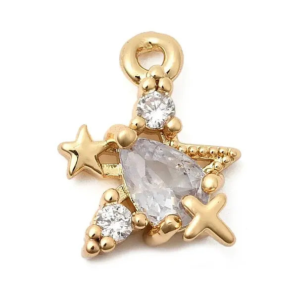 Brass Micro Pave Clear Cubic Zirconia Charms