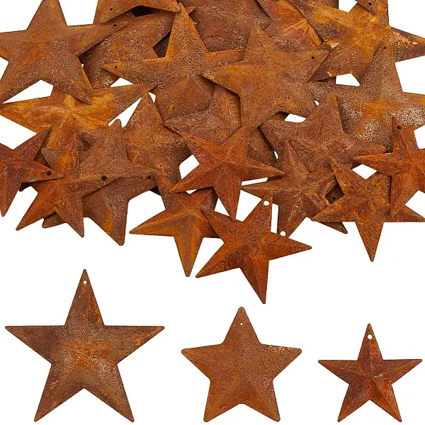 40Pcs 3 Styles Star Rust Iron Big Pendants