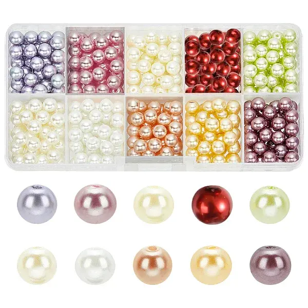 10 Color Eco-Friendly Pearlized Round Glass Pearl Beads