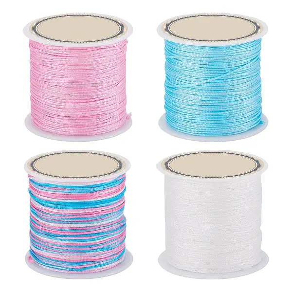 4 Rolls 4 Styles Macaron Color Segment Dyed Nylon Chinese Knotting Cord