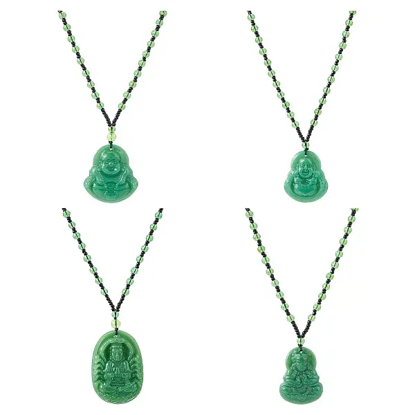 4Pcs 4 Styles Glass Pendant Necklaces
