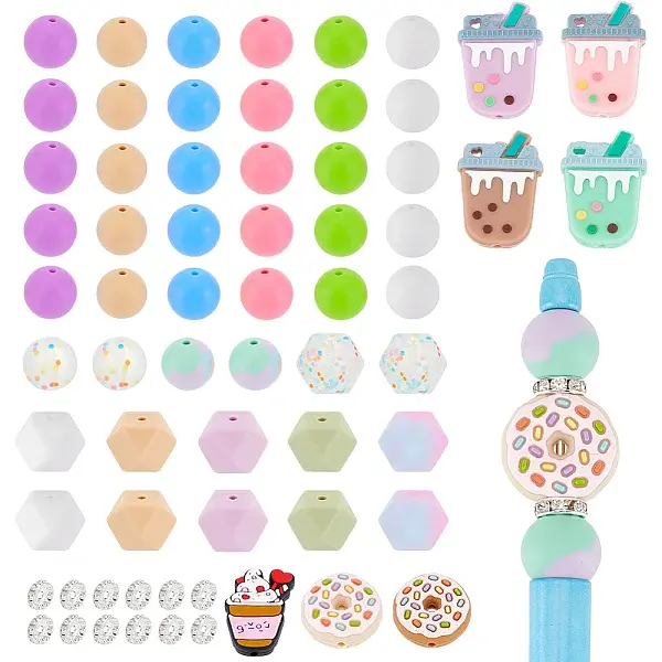 DIY Round & Milk Tea & Donuts Silicone Beadable Pen Making Kits