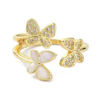 Butterfly Real 18K Gold Plated Cuff Rings for Girl Women Gift