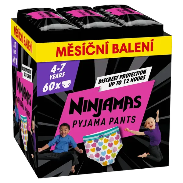 NINJAMAS Pyjama Pants Srdíčka, měsíční balení 60 ks