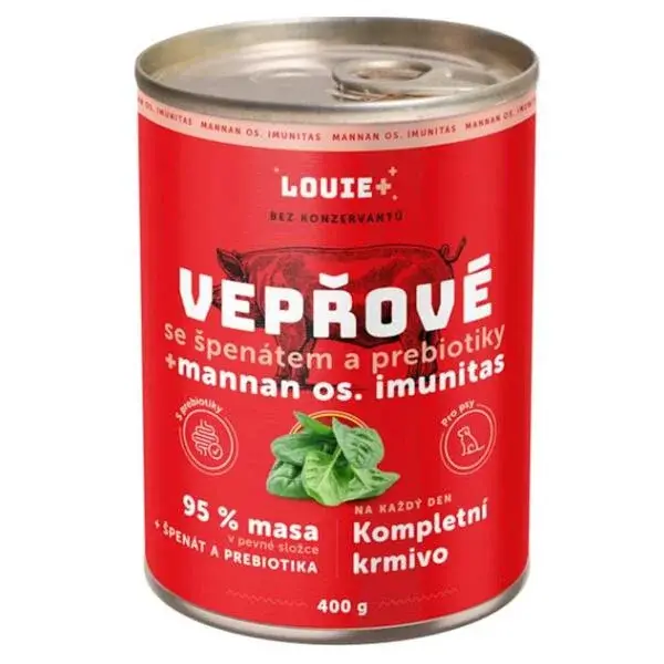 LOUIE Bravčové so špenátom a prebiotikami konzerva pre psov 400 g