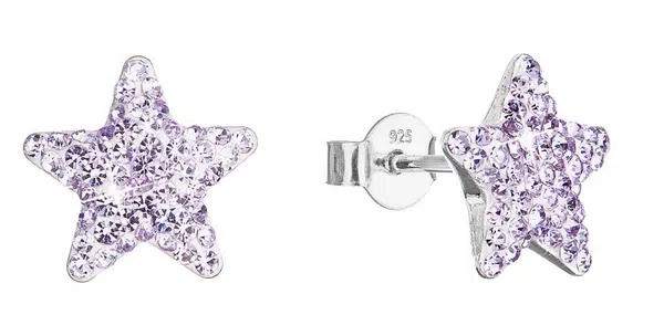 Evolution Group - Pavona Stříbrné náušnice Hvězdičky s krystaly Preciosa 31312.3 violet