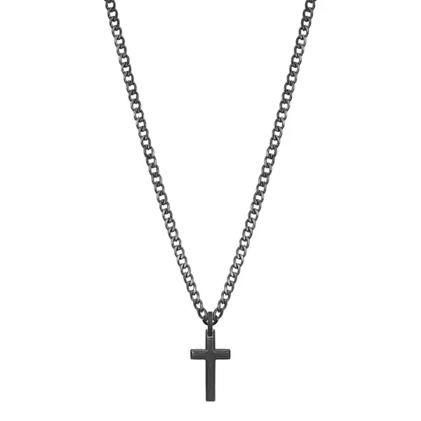 Brosway Módní černý náhrdelník s křížkem Ink BIK20