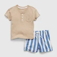 Modrý baby set - tričko a pruhované šortky GAP