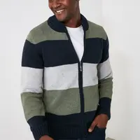 Trendyol Khaki Slim Wool Half Turtleneck Color Block Knitwear Cardigan