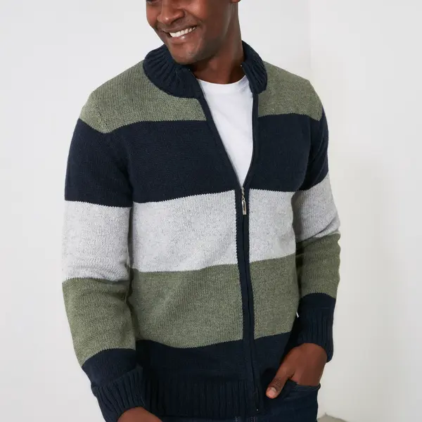 Trendyol Khaki Slim Wool Half Turtleneck Color Block Knitwear Cardigan