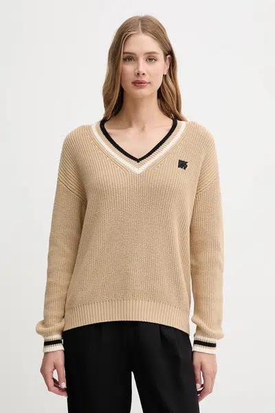 Bavlněný svetr Dkny dámský, béžová barva, DJ5R0730
