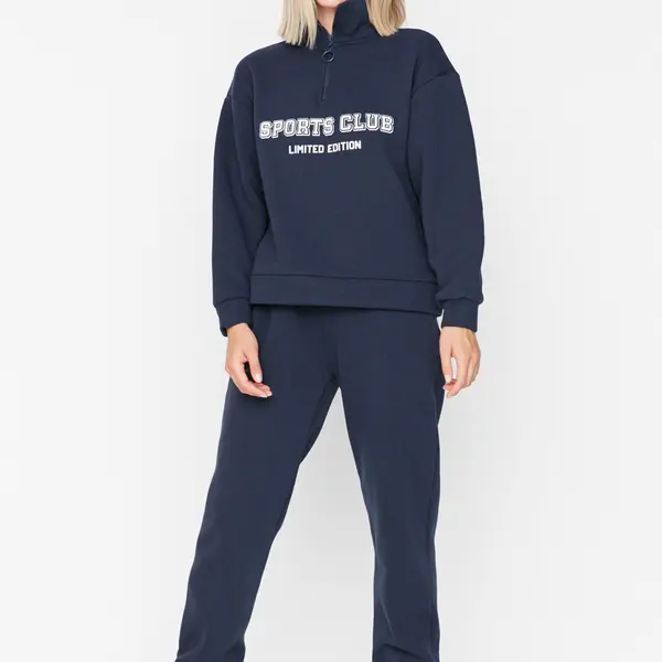 Trendyol Navy Blue Loose Jogger Fleece Inside Knitted Sweatpants