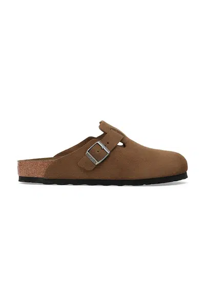 Semišové pantofle Birkenstock Boston dámské, hnědá barva, 1030861