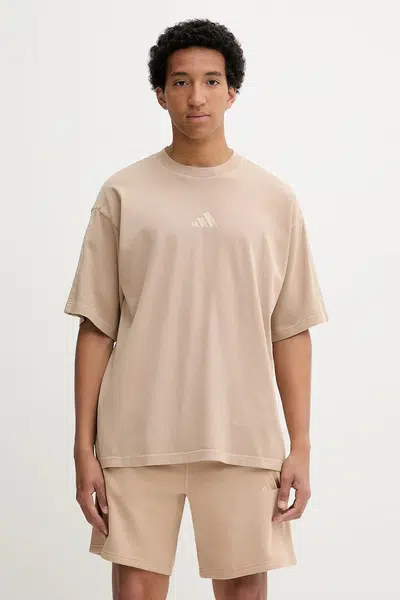 Bavlněné tričko adidas All SZN pánské, béžová barva, JN0609