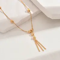 Fashionable Real 18K Gold Plated Brass Tassel Pendant Box Chain Necklaces for Women