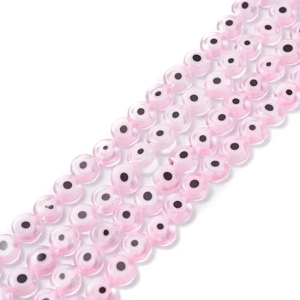 Handmade Evil Eye Lampwork Flat Round Bead Strands