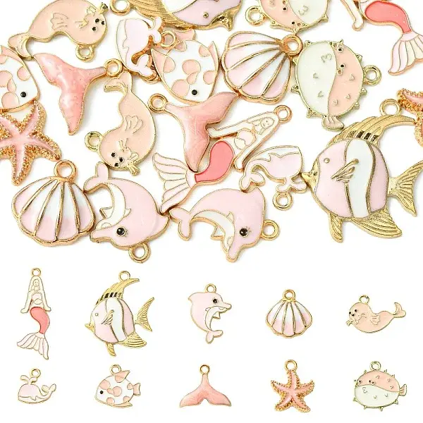 20Pcs 10 Styles Sea Animal Alloy Enamel Pendants