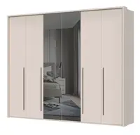 Šestidveřová šatní skříň baptiste se zrcadlem a rámem - béžová