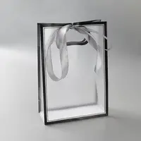 Rectangle Plastic Packaging Gift Bags with Hole Handle and Silk Ribbon