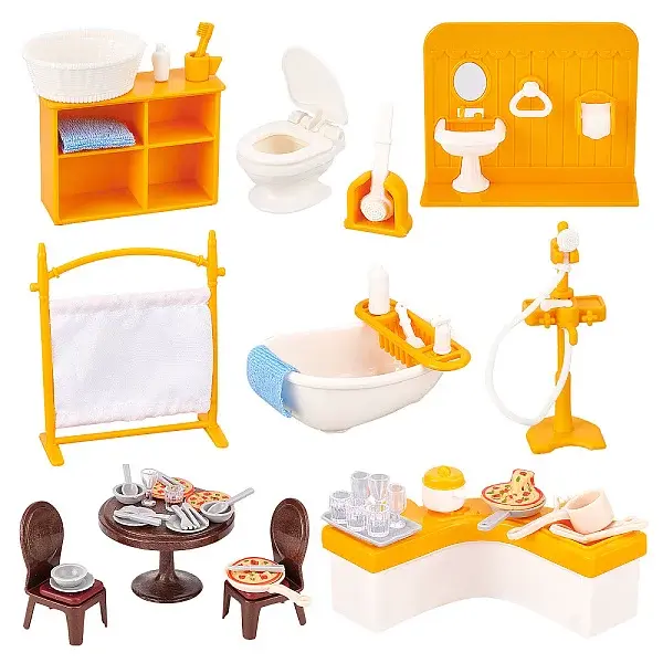 2 Style 2 Style Plastic Dollhouse Kitchen & Bathroom Accessories Set