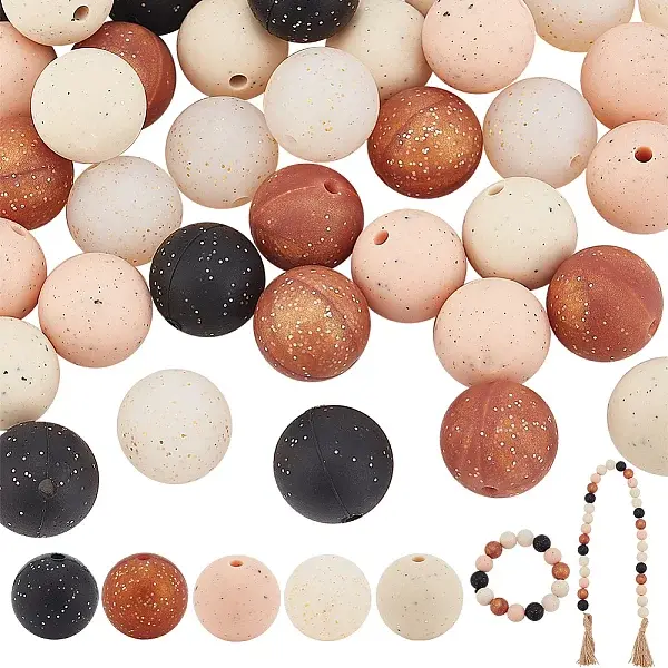 50Pcs 5 Colors Food Grade Eco-Friendly Silicone Focal Beads