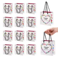 Heart Flower Thank You Printed Paper Storage Gift Tote Bags for Wedding Party Gift Wrapping Bags