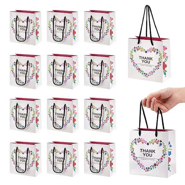 Heart Flower Thank You Printed Paper Storage Gift Tote Bags for Wedding Party Gift Wrapping Bags