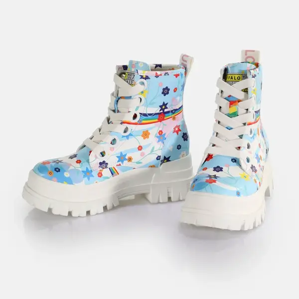 BUFFALO Aspha Lace Up Hi - Vegan Nappa - White Rainbow 36