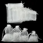30Pcs 4 Styles Rectangle Organza Bags Jewellery Storage Pouches Wedding Favour Party Mesh Drawstring Gift