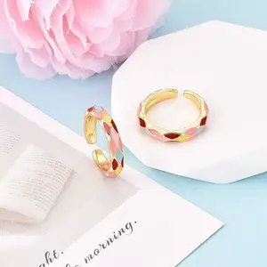 Brass and Enamel Cuff Rings for Women