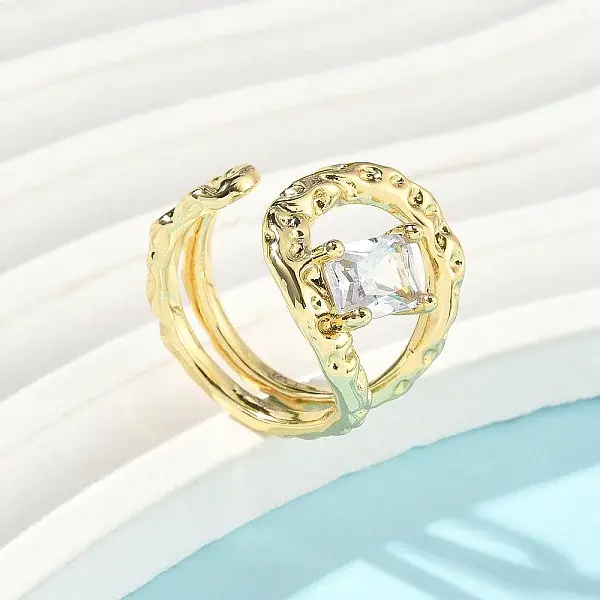 Brass Micro Pave Clear Cubic Zirconia Cuff Rings for Women