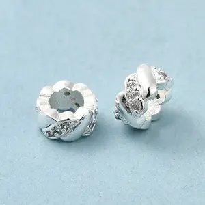 Rack Plating Brass Micro Pave Cubic Zirconia European Beads