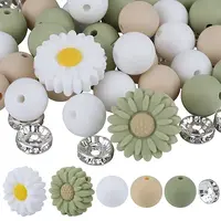 79Pcs 6 Styles Iron Rhinestone Spacer Beads with Flower Silicone Beads
