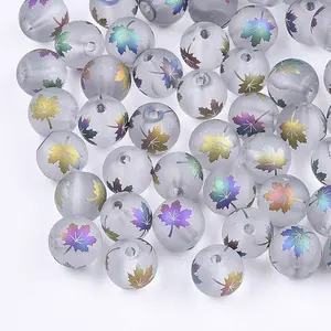 Autumn Theme Electroplate Transparent Glass Beads