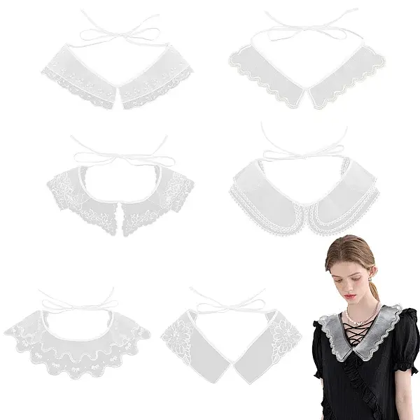 6Pcs 6 Style White Embroidered Organdy Collar