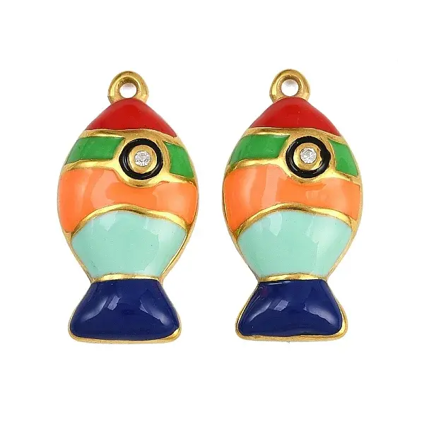 304 Stainless Steel Enamel with Rhinestone Pendants