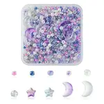 12Pcs 4 Style Moon & Star Transparent Spray Painted Glass Beads