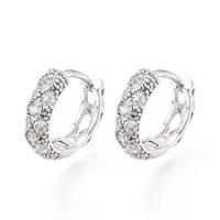Brass Micro Pave Clear Cubic Zirconia Hoop Earrings