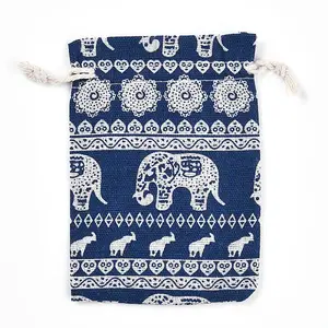 Elephant Printed Polycotton(Polyester Cotton) Packing Pouches Drawstring Bags