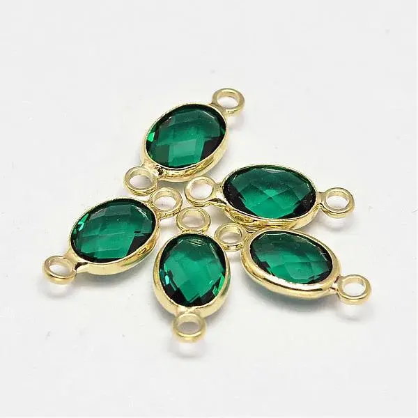 Oval Faceted Golden Brass Glass Links connectors
