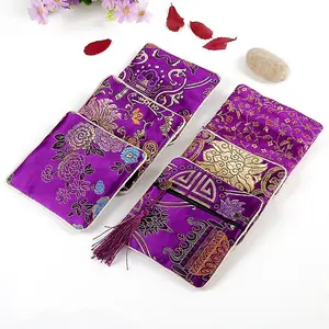 Square Chinese Style Brocade Zipper Bags with Tassel
